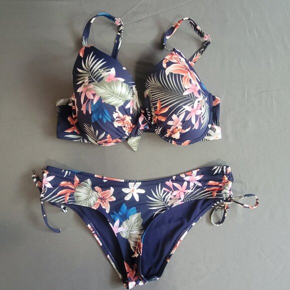 la Vie en Rose Bikini Set Womens XL* Blue Floral Tropical Swimsuit Beach Travel - Picture 1 of 11